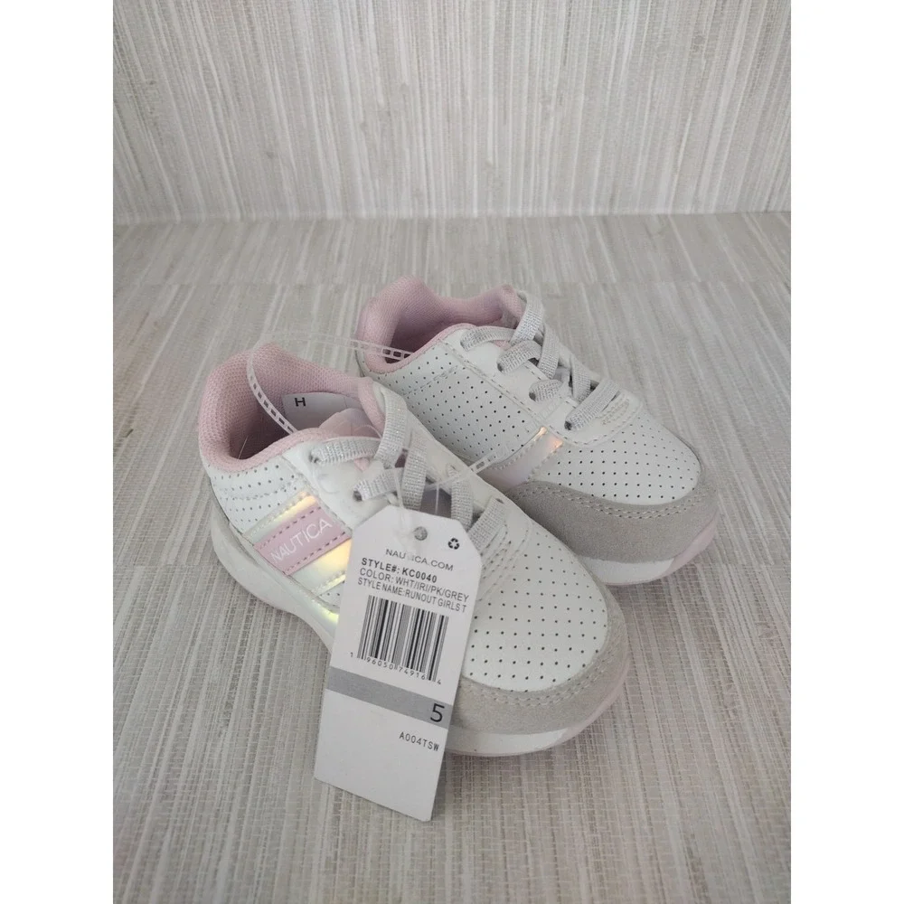 Náutica Sneakers Girl 5 Pink White Gray Low Top Runout Girls‎ Elastic Laces